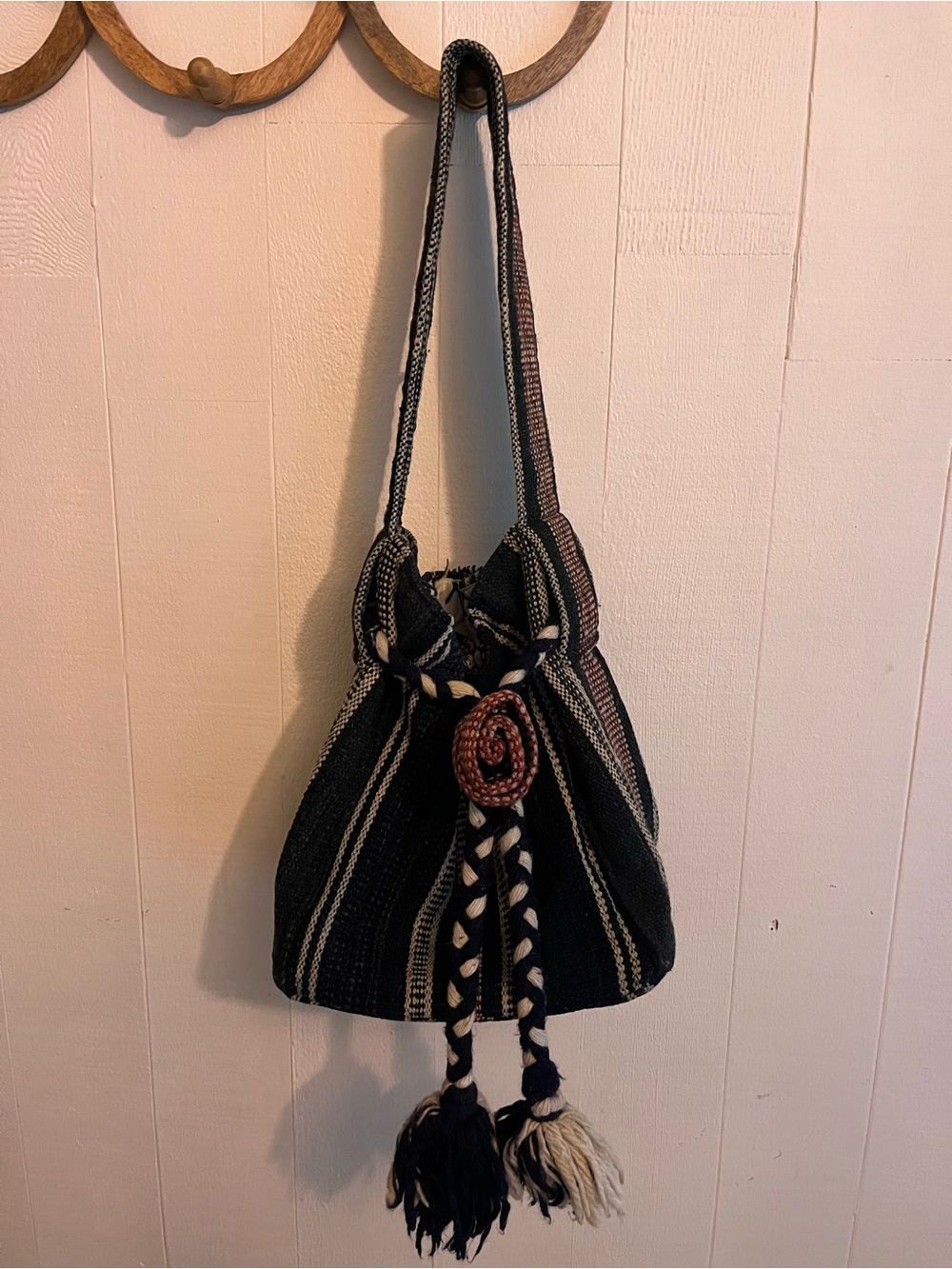 Ali Rapp x Anna Sui Drawstring Wool Shoulder Bag with Tassel Accents